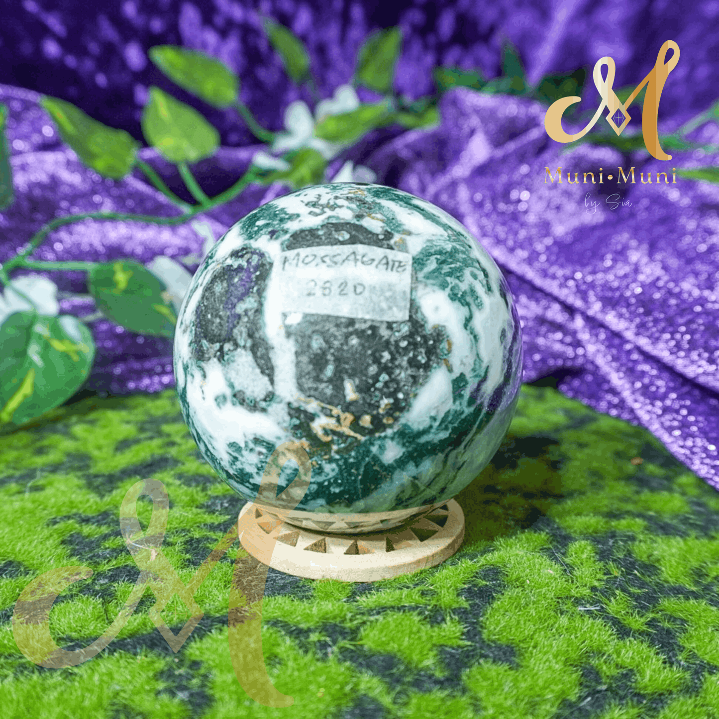 Moss Agate Natural Crystal Sphere Statement Piece