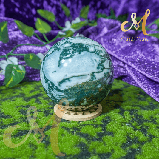 Moss Agate Natural Crystal Sphere Statement Piece
