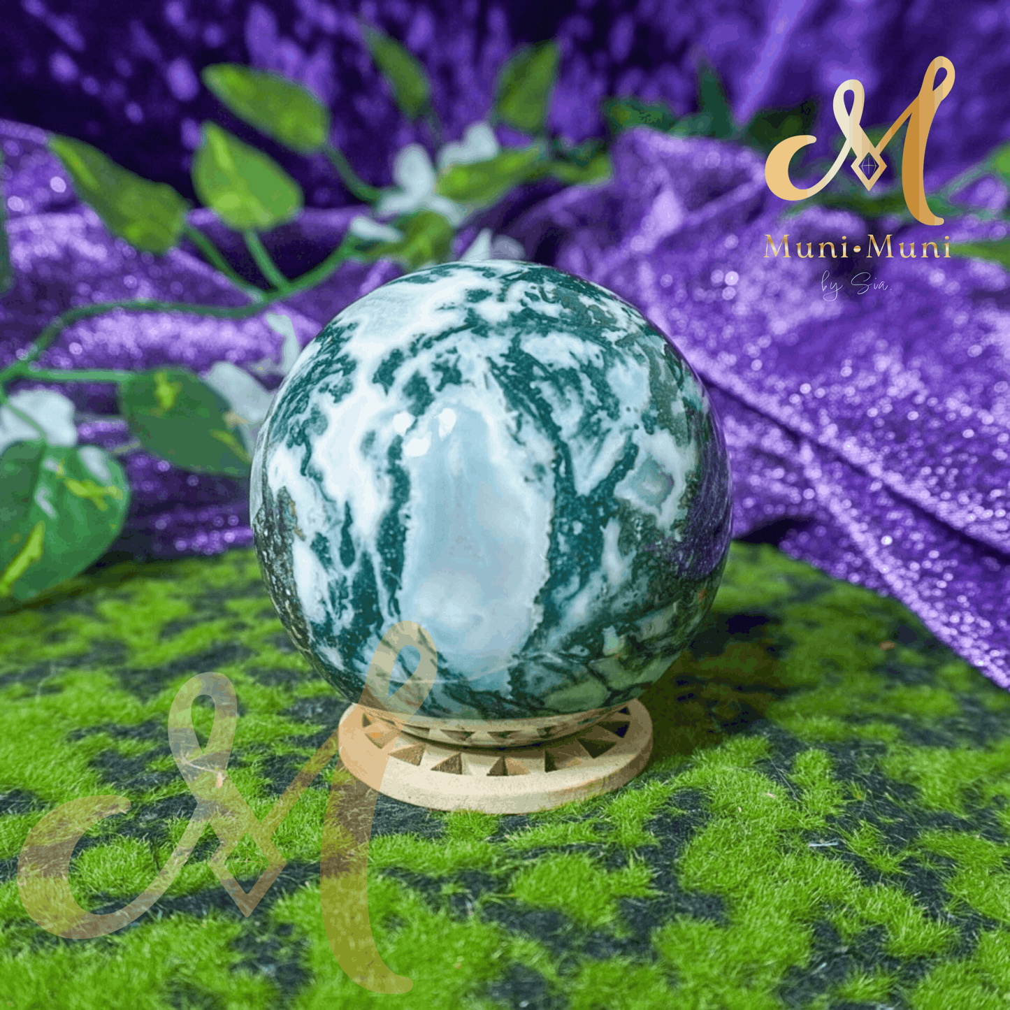Moss Agate Natural Crystal Sphere Statement Piece
