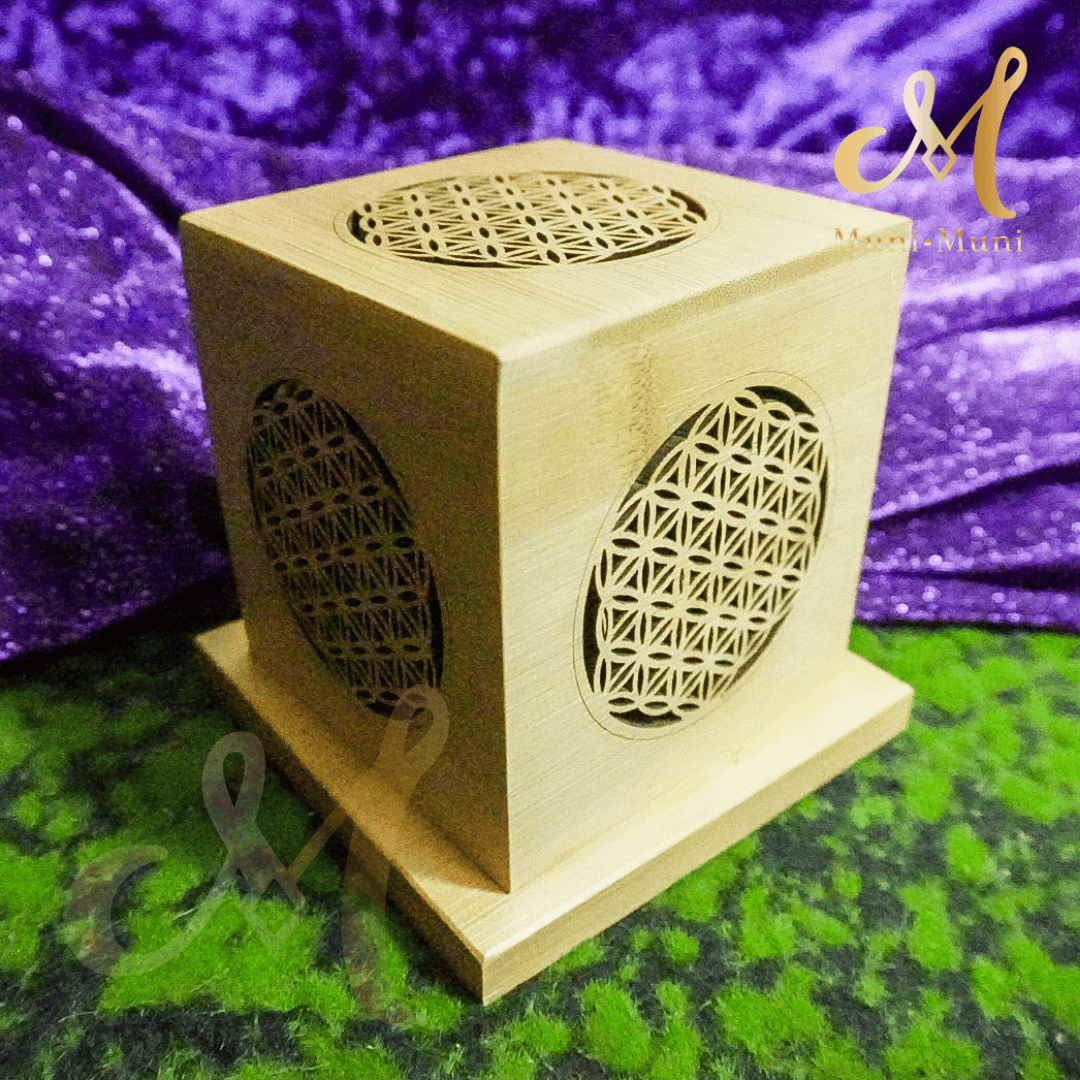 Flower of Life Wooden Cube Incense Holder