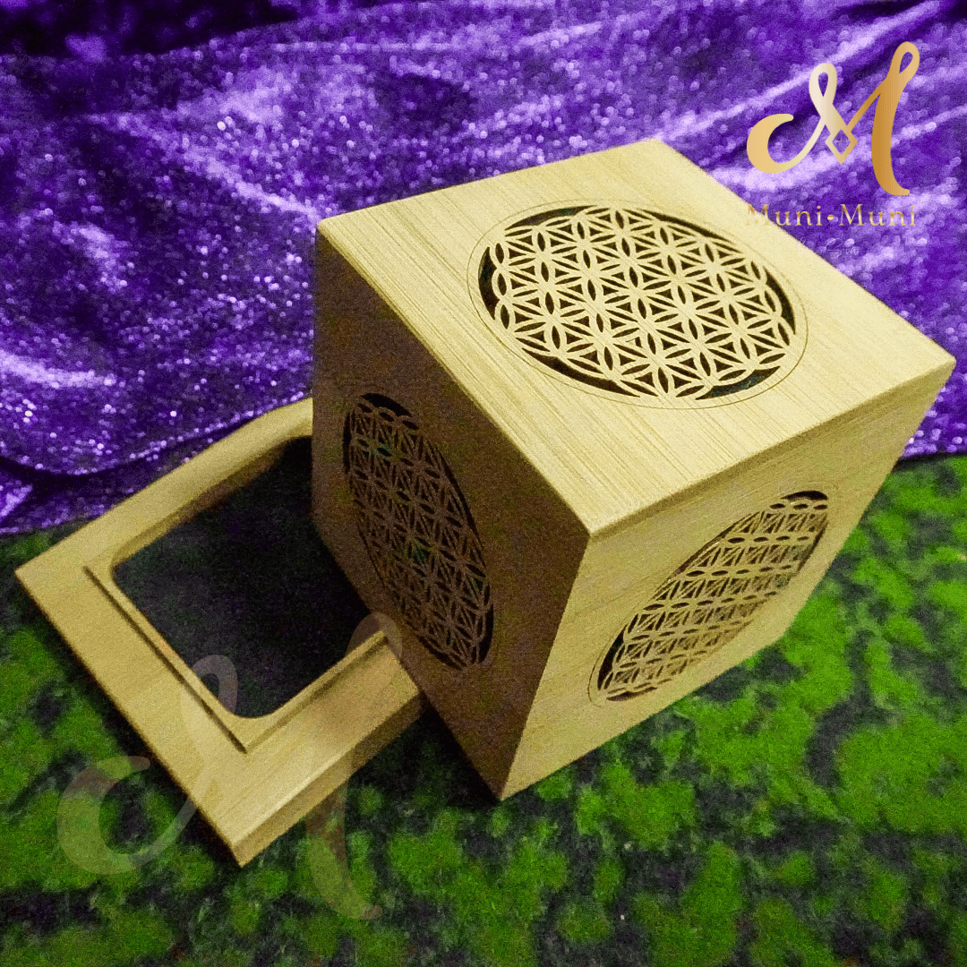 Flower of Life Wooden Cube Incense Holder