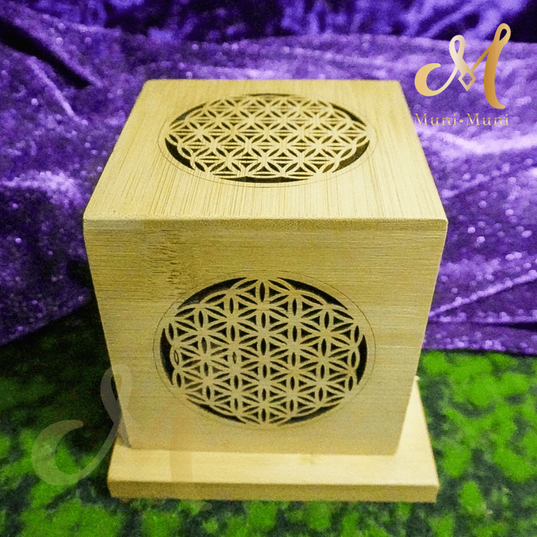 Flower of Life Wooden Cube Incense Holder