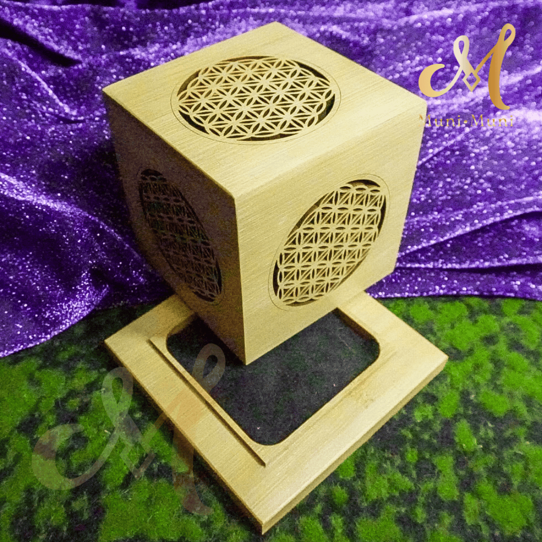Flower of Life Wooden Cube Incense Holder