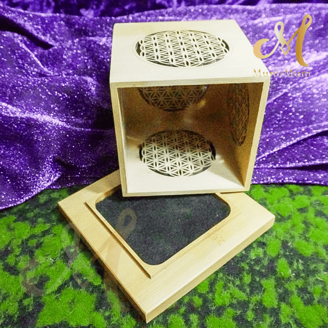 Flower of Life Wooden Cube Incense Holder