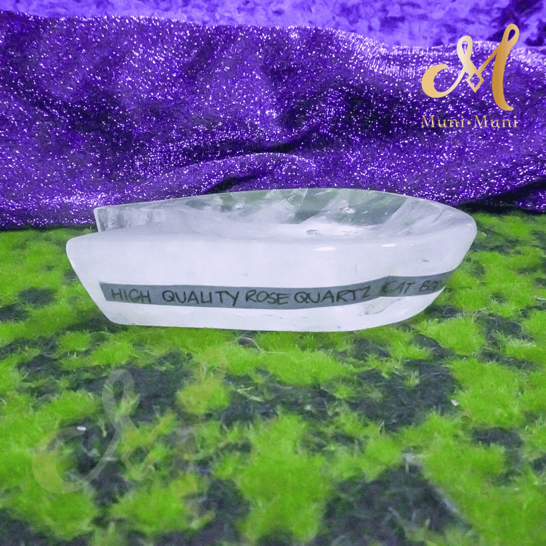 High Quality Rose Quartz Natural Crystal Cat Bowl